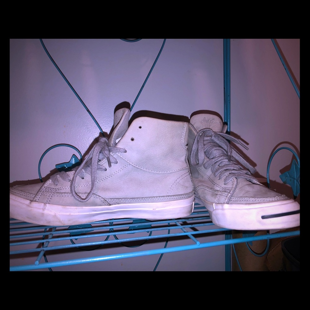 Grey leather converse